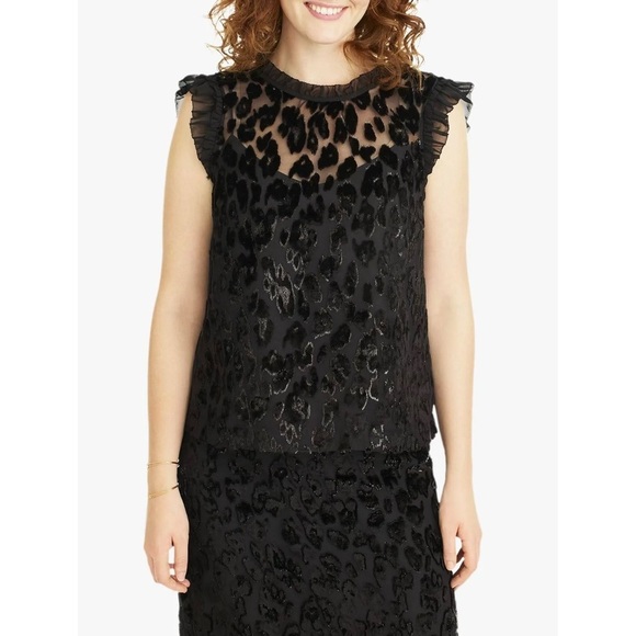 J. Crew Burnout Velvet Ruffle Shell blouse in Black Size 00 - Picture 2 of 6